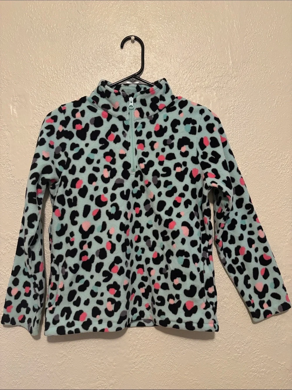 The Children's Place Mint Leopard Print Fleece Half-Zip Jacket with Pink Accents